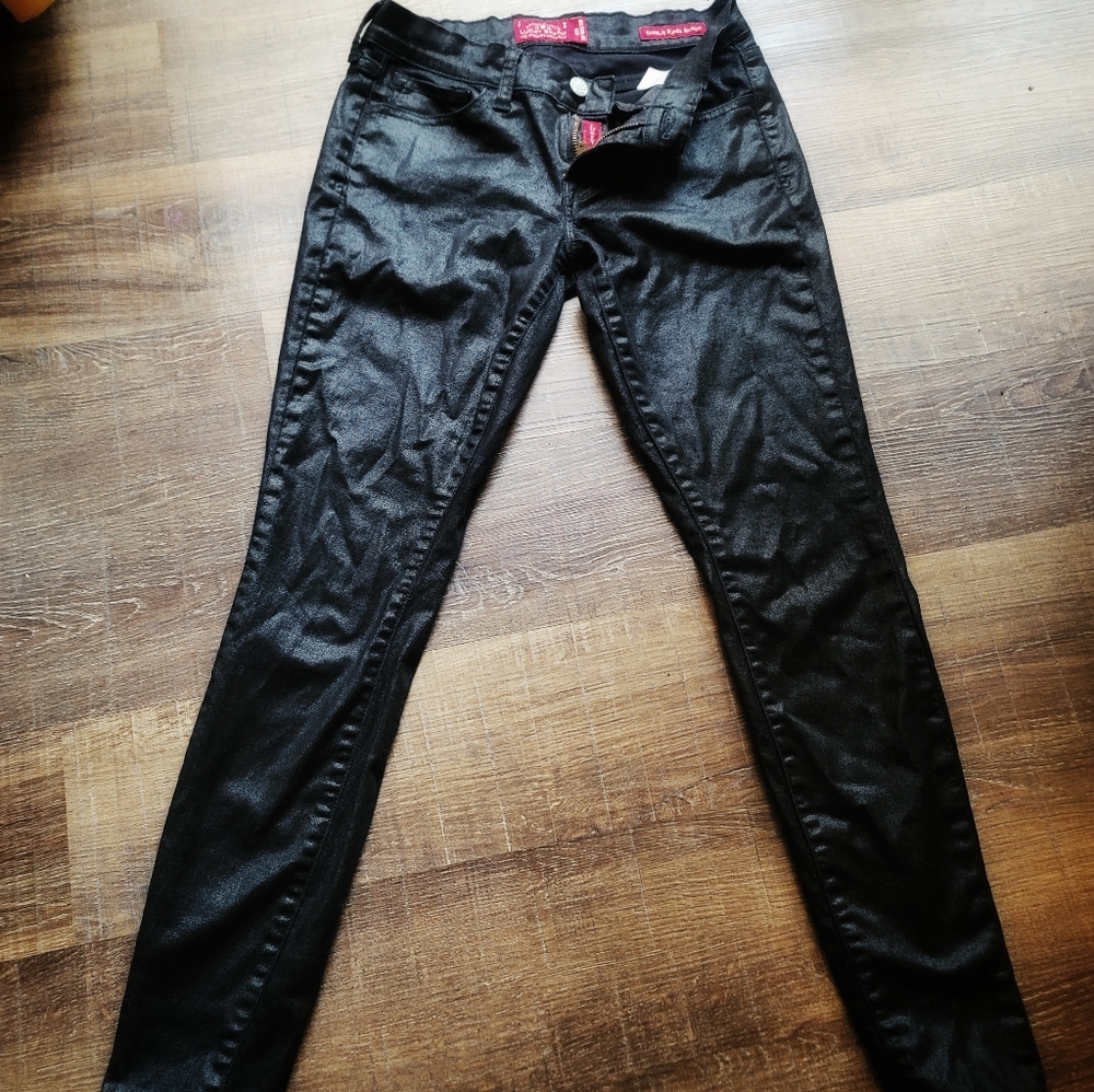 Lucky Brand Charlie Super Skinny Shimmer Leather Look Jeans Black